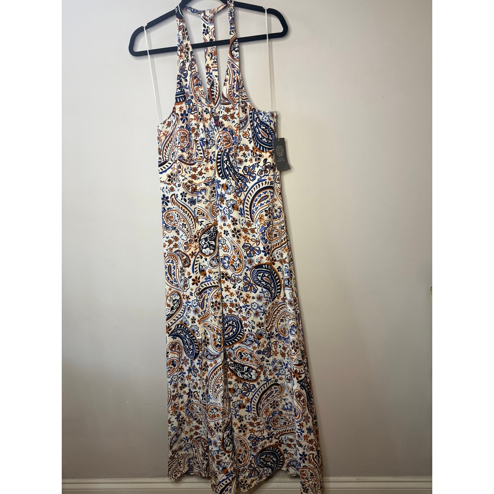 Vince Camuto Womens Paisley Halter Maxi Dress Blue Orange Floral Gown NEW